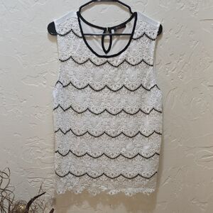 FYLO White and Black Lace Scallop Blouse